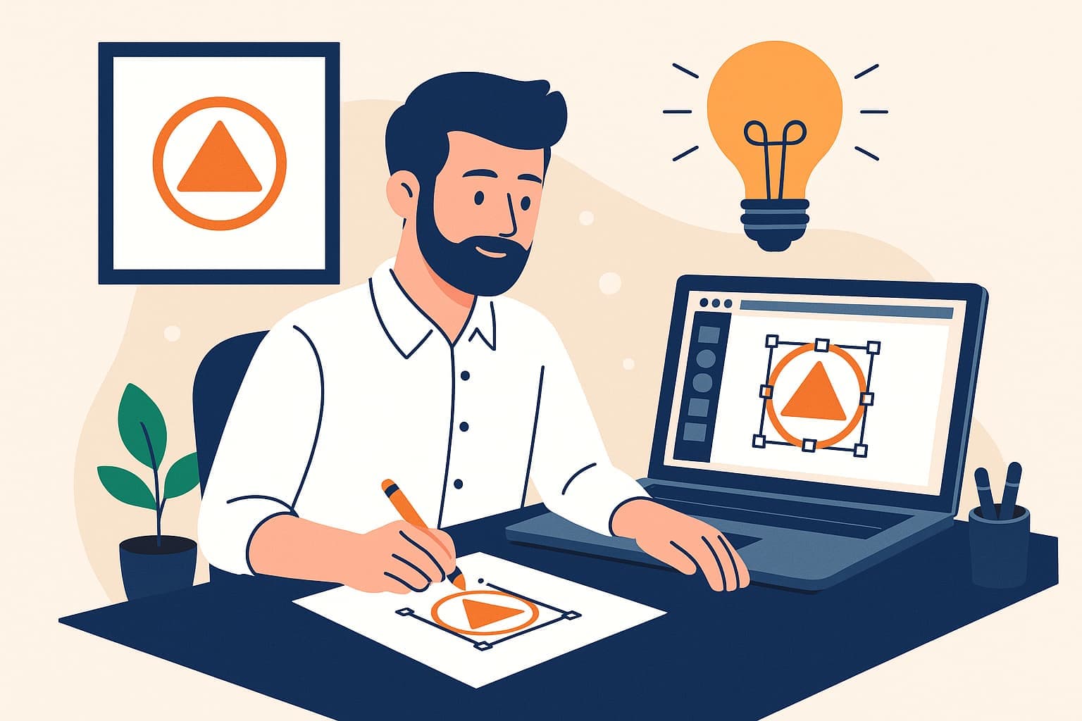 Illustration représentant un graphiste créant un logo